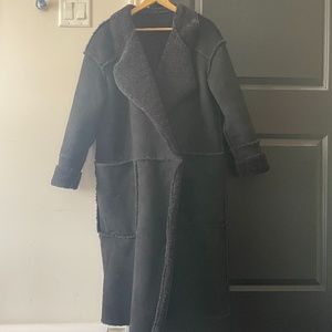 Zara black long shearling coat